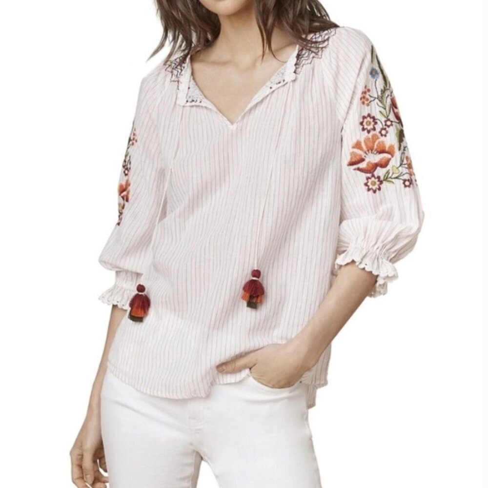 NWOT Velvet by Graham & Spencer Embroidered Peasant Blouse | Size Small - Picture 2 of 9